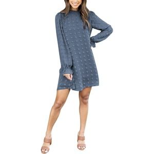 Adibosy Size S Blue Swiss Dot Chiffon Dress Long Sleeve Lined Party NWT